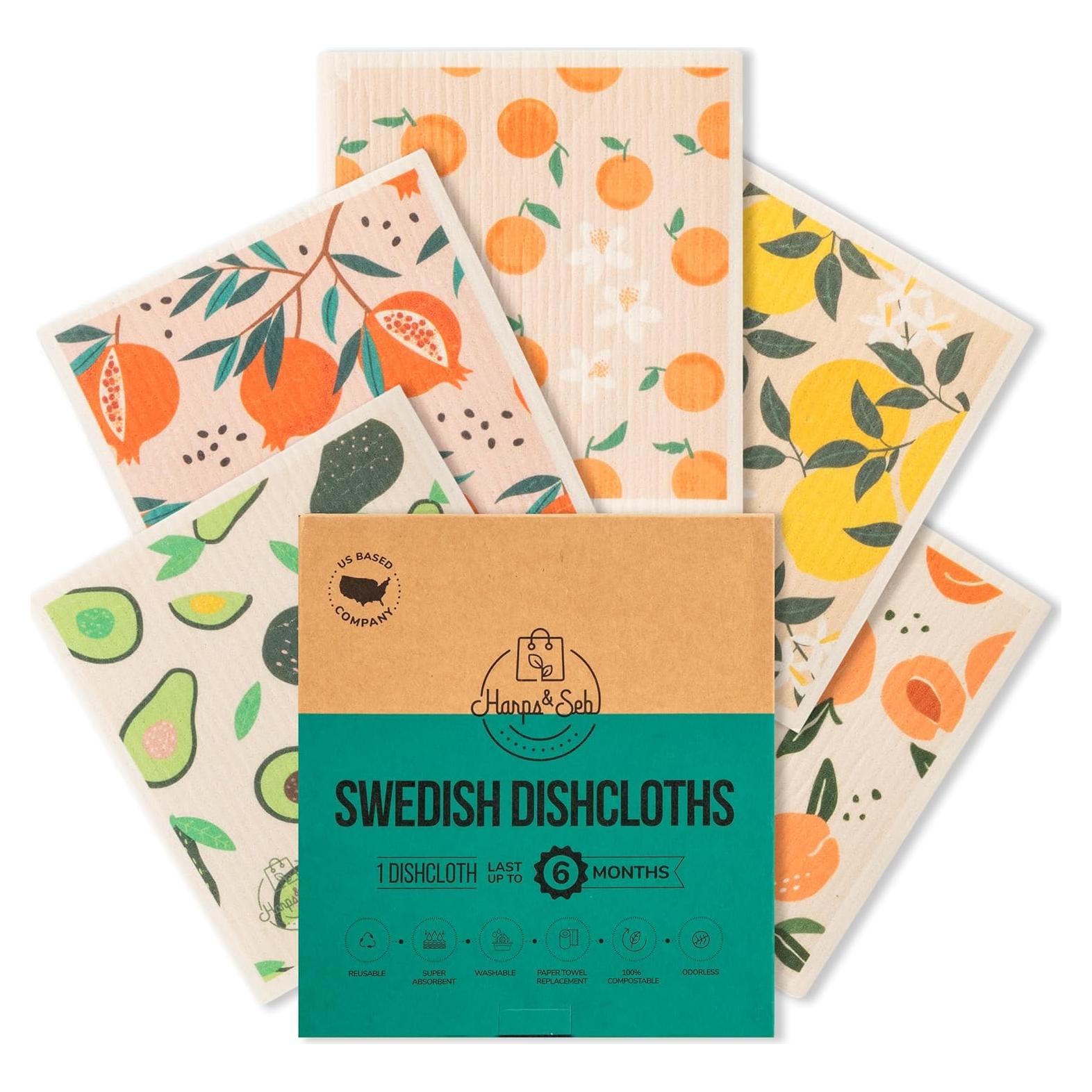 Paños de Cocina Suecos Harps&Seb - 5 Unidades Reutilizables y Absorbentes