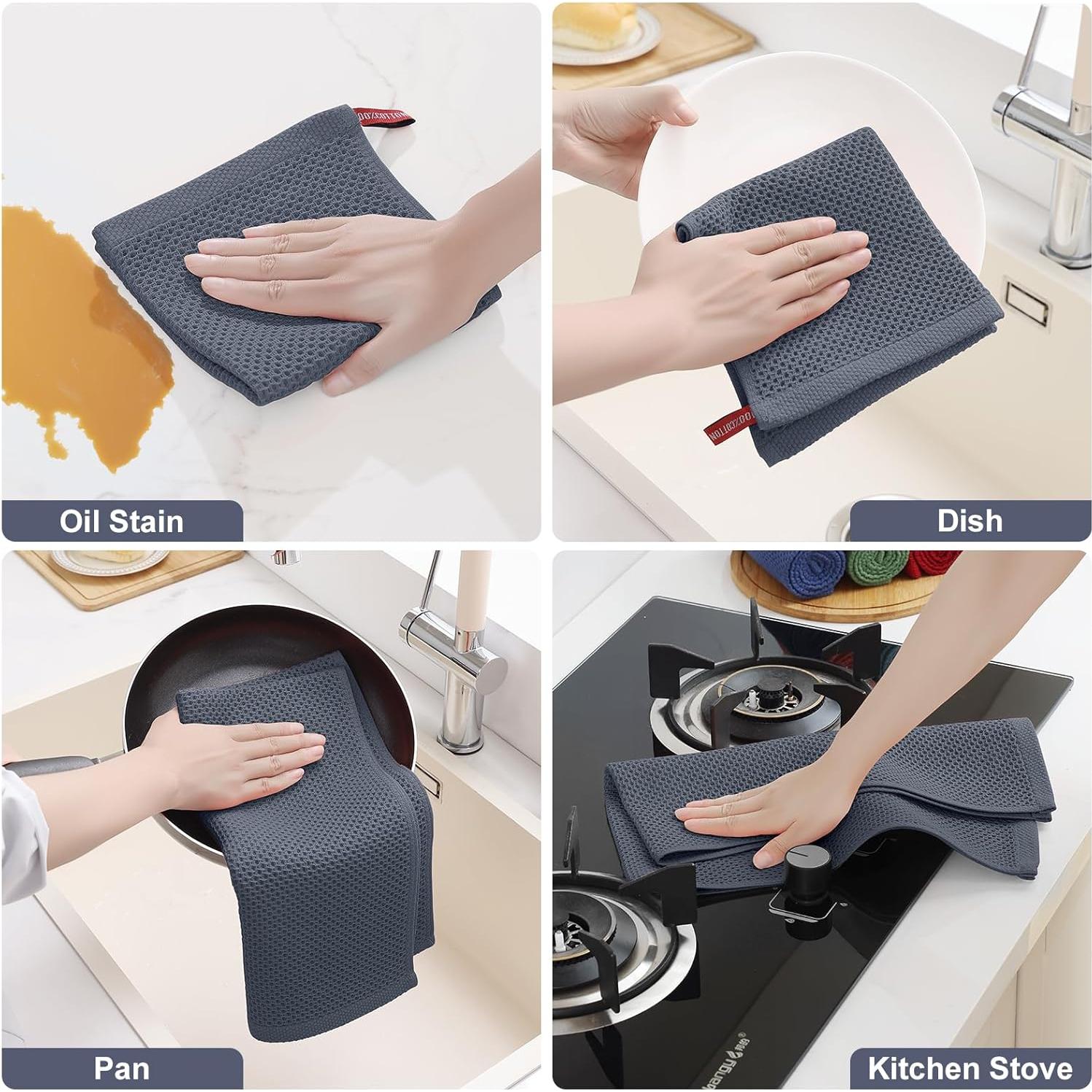 Juego de Toallas de Cocina Homaxy 100% Algodón 8 Piezas Gris