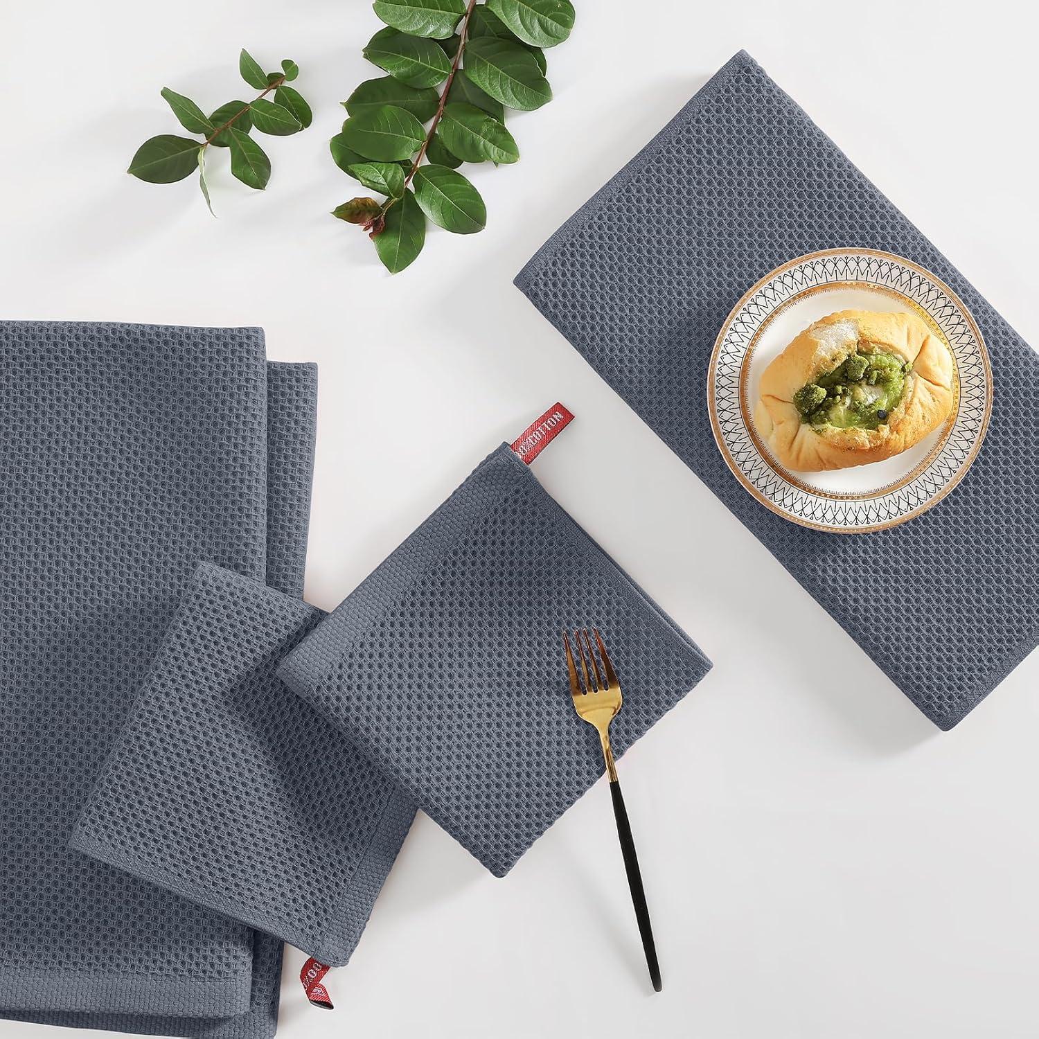 Juego de Toallas de Cocina Homaxy 100% Algodón 8 Piezas Gris