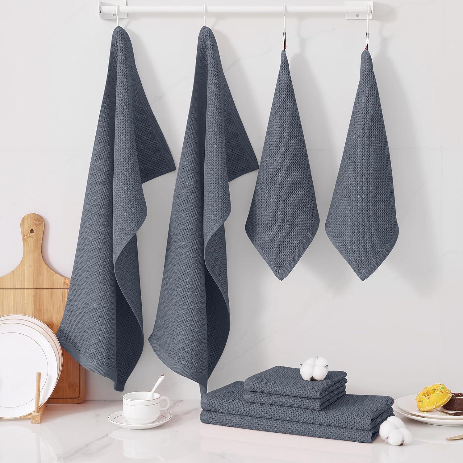 Juego de Toallas de Cocina Homaxy 100% Algodón 8 Piezas Gris