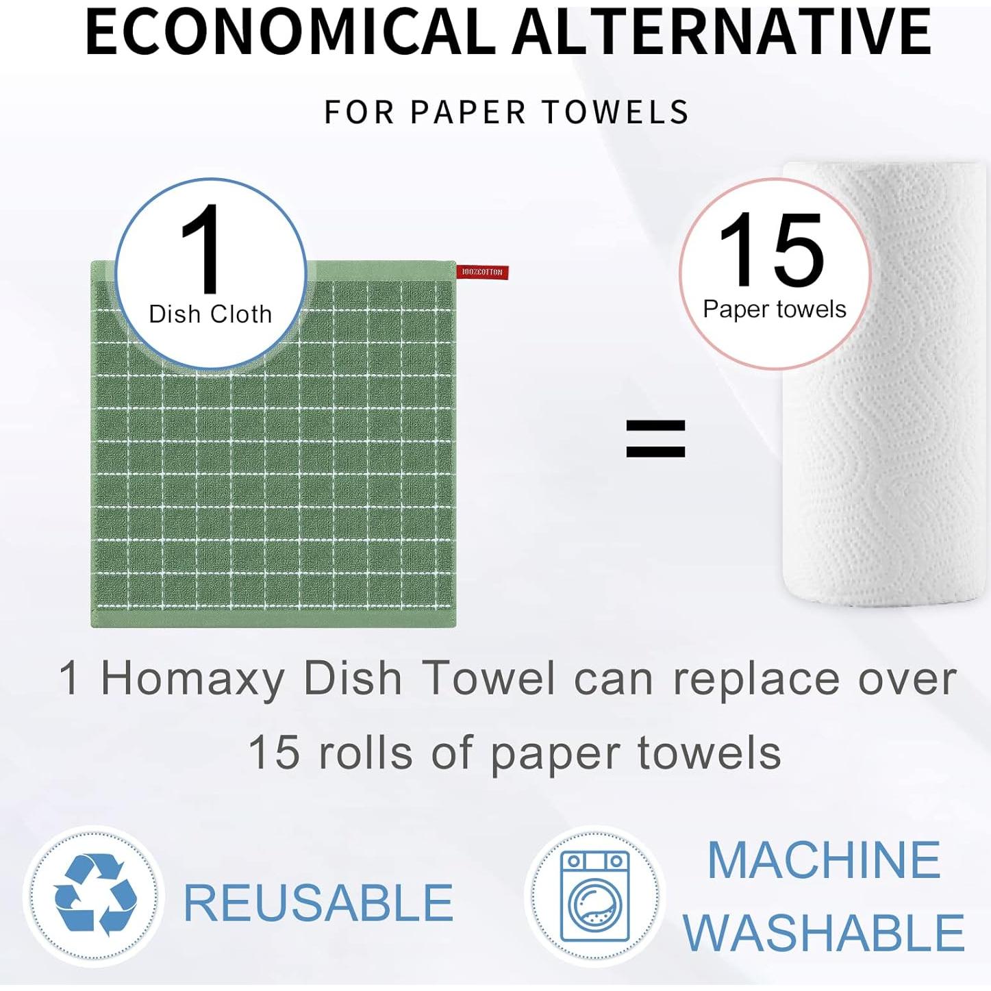 Toallas de Cocina Homaxy 100% Algodón Verde Hierba 30x30 cm - 6 Pzas