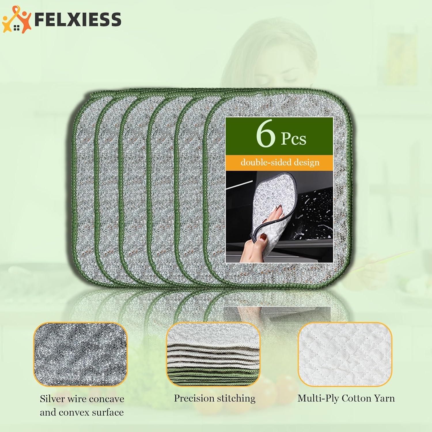 Paño de Limpieza Reutilizable FELXIESS 6 Pcs Secado Rápido
