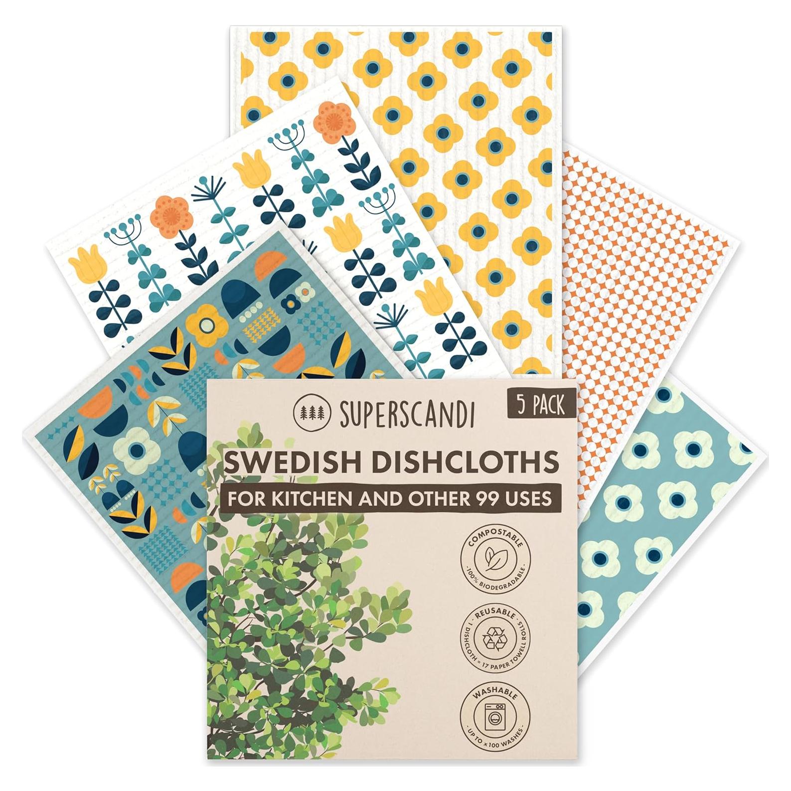 Paquete de 5 Paños de Cocina Suecos SUPERSCANDI - Biodegradables