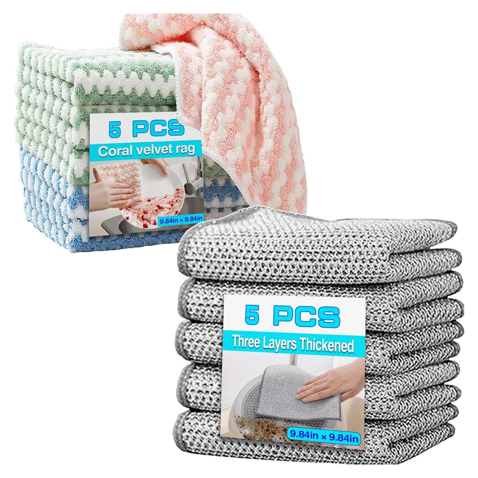 Juego de 10 Paños de Cocina Reutilizables XINARIO - Microfibra y Alambre