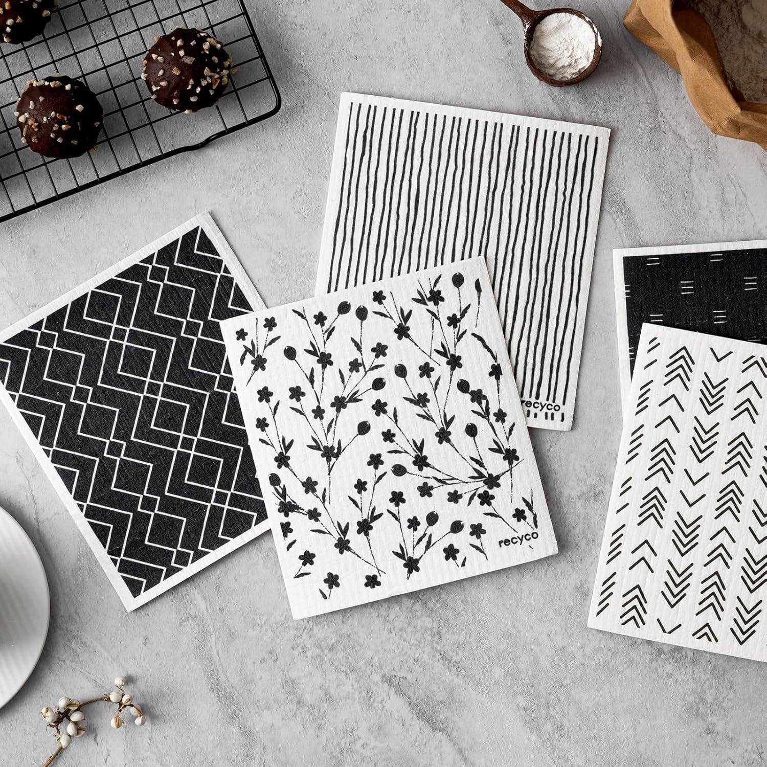 Paños de Cocina Suecos RECYCO | 5 Piezas Lavables 17.78x20.32 cm