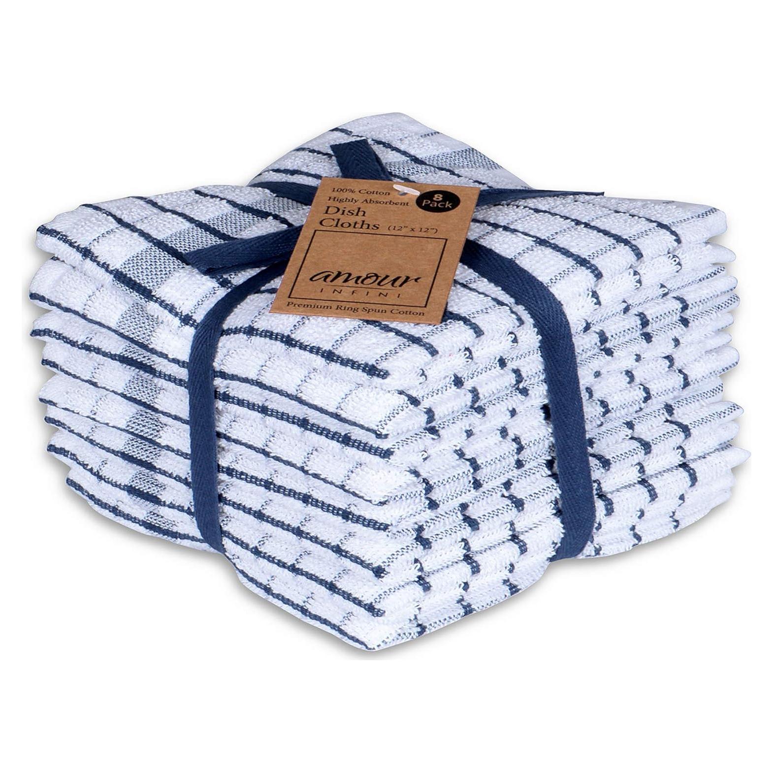 Set de 8 Paños de Cocina AMOUR INFINI Algodón Terry 30x30cm