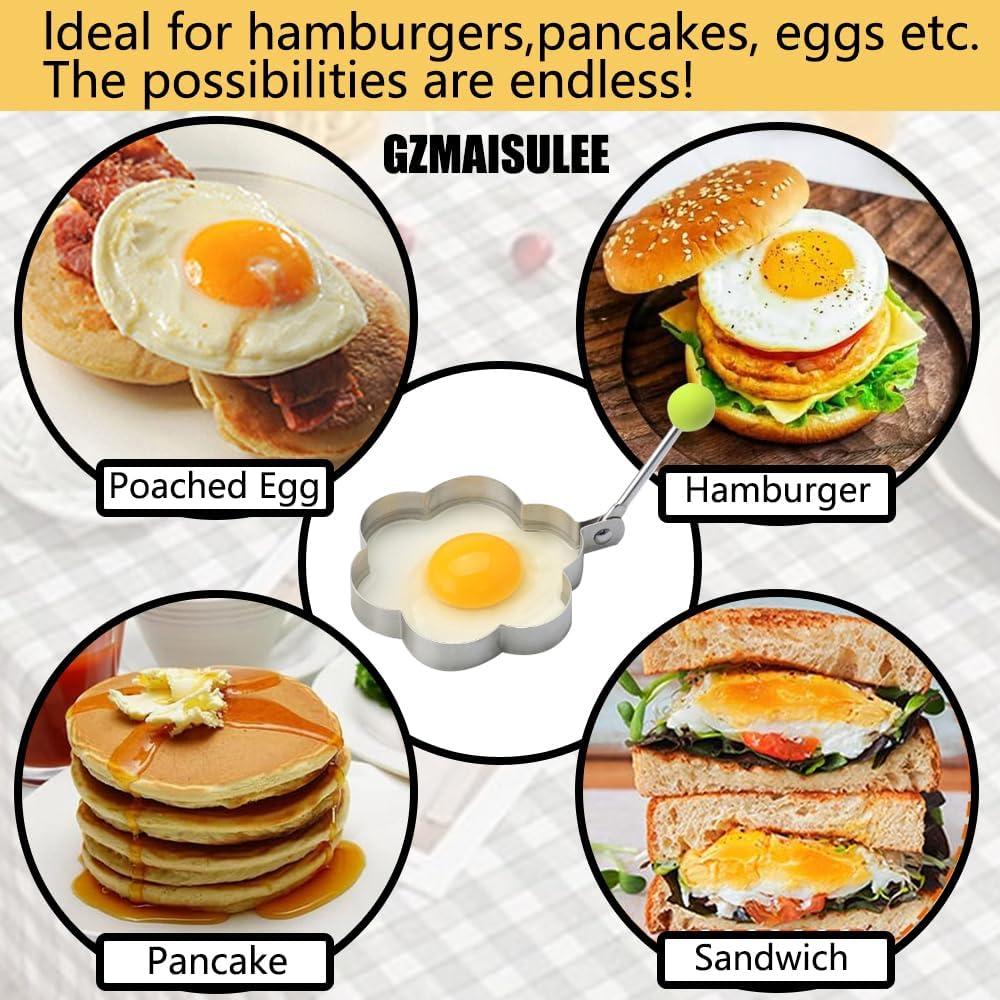 Moldes de Anillo de Huevo GZMAISULEE - Acero Inoxidable, 5 Piezas