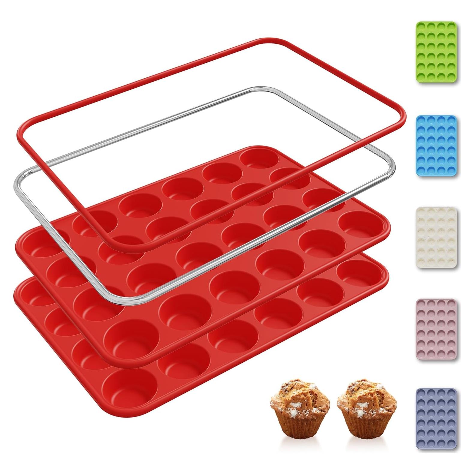 Molde de Silicona para Mini Muffins Socisen 24 Tazas Rojo