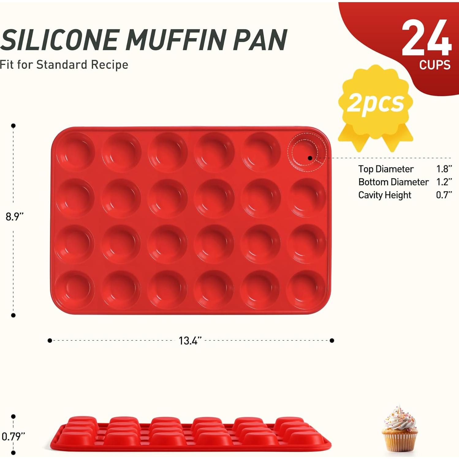 Molde de Silicona para Mini Muffins Socisen 24 Tazas Rojo