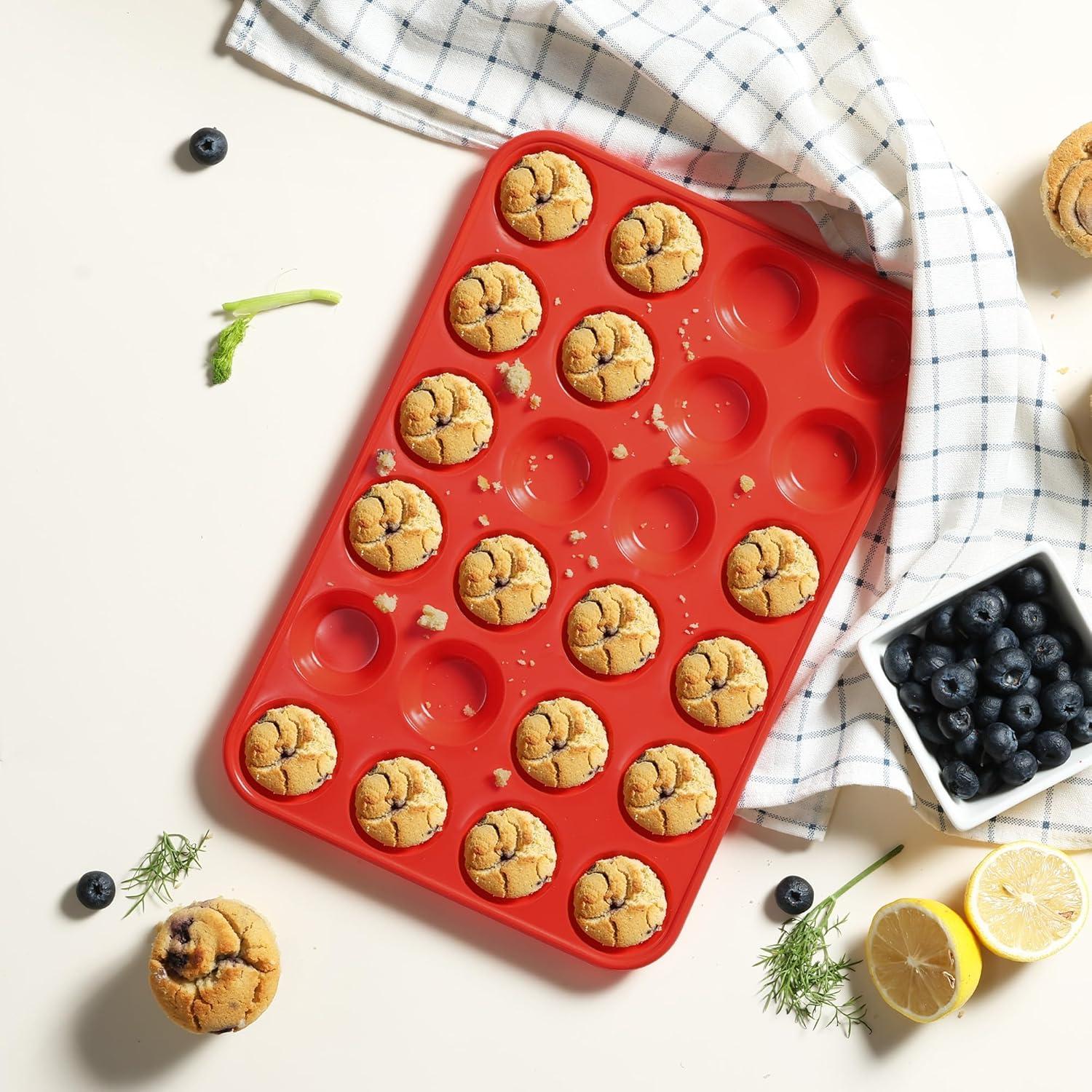Molde de Silicona para Mini Muffins Socisen 24 Tazas Rojo