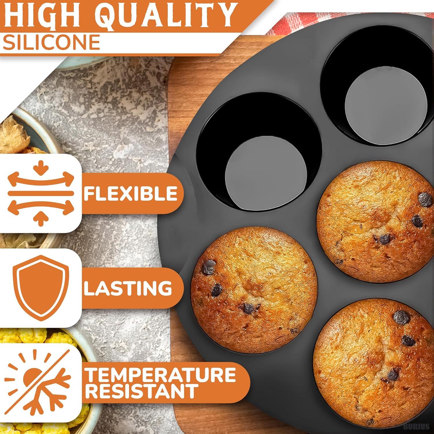 Molde de Muffin de Silicona BURIUS 7 Tazas Antiadherente Negro