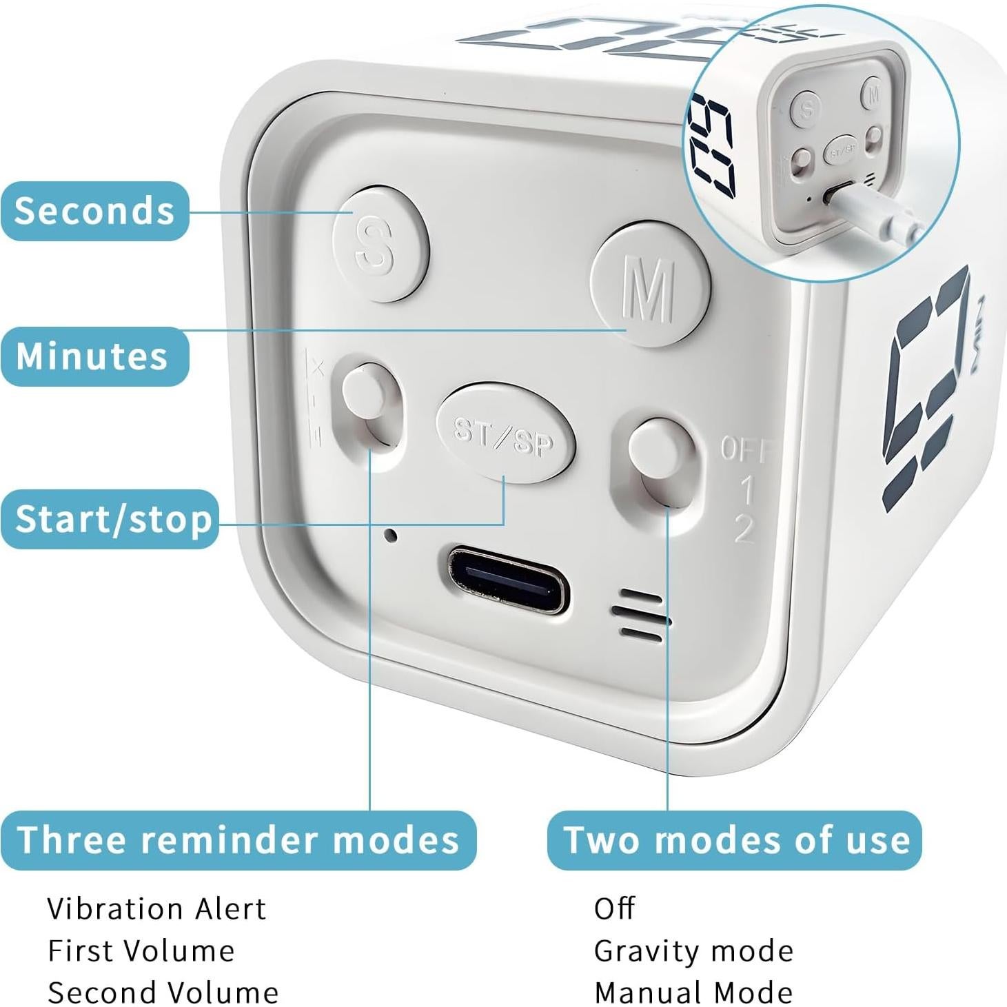 Temporizador Pomodoro QUMOX Blanco con Alertas y Modos Ajustables
