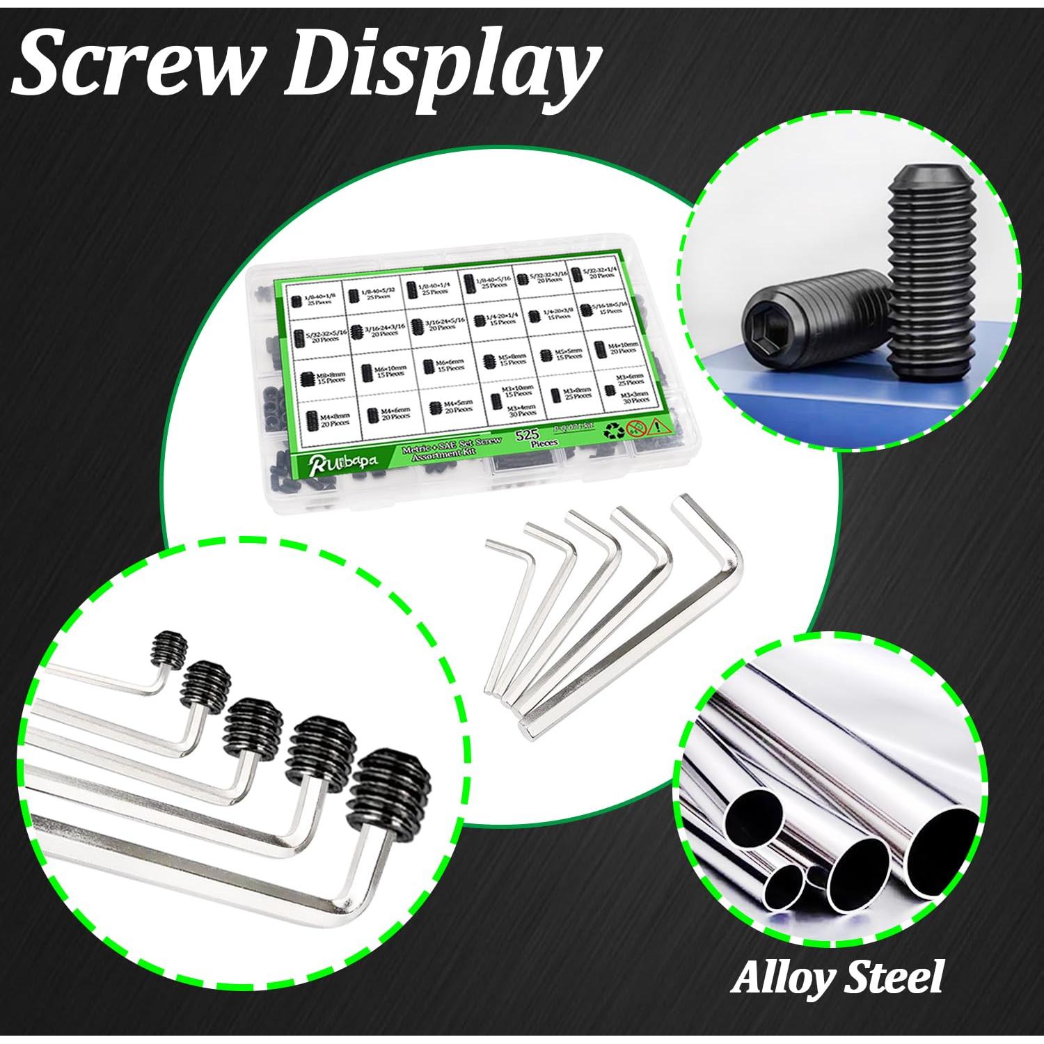 Kit de Tornillos de Fijación 535 PCS Métrico + SAE Ruibapa