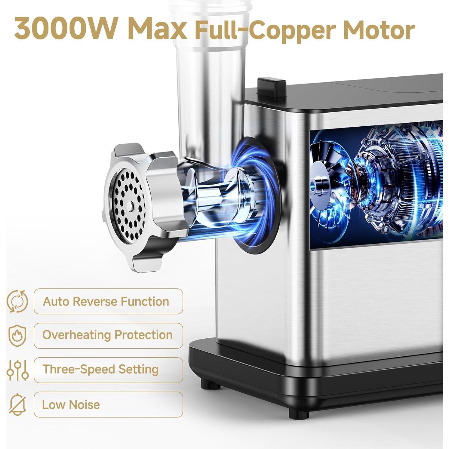 Molino de Carne Eléctrico AAOBOSI 3000W con Pantalla Táctil