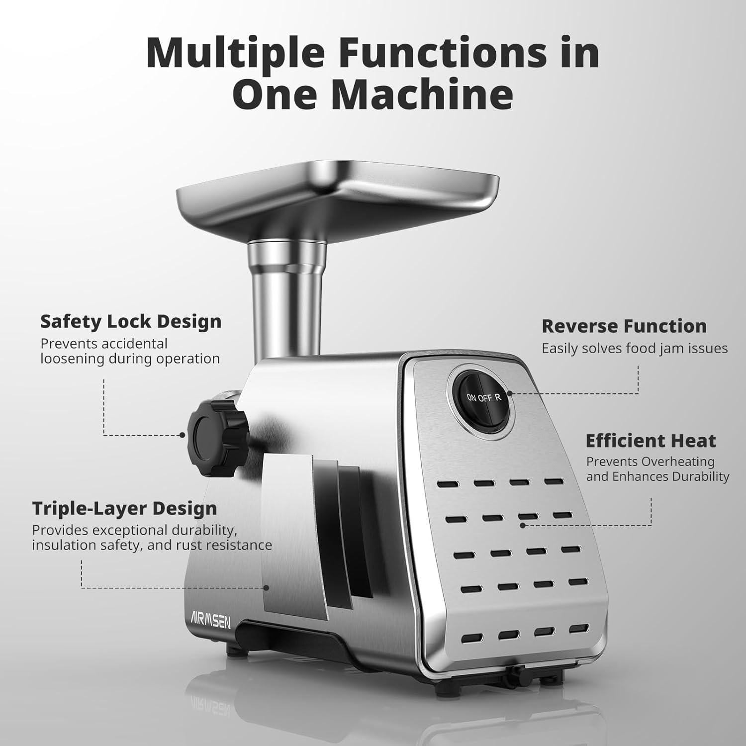 Molinillo de Carne Eléctrico AIRMSEN 2500W 3 en 1 con Accesorios