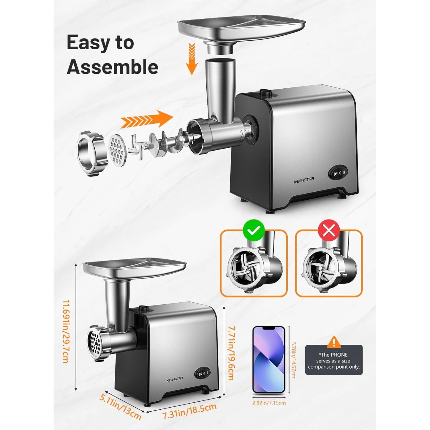 Picadora de Carne Eléctrica KEENSTAR 450W con Accesorios