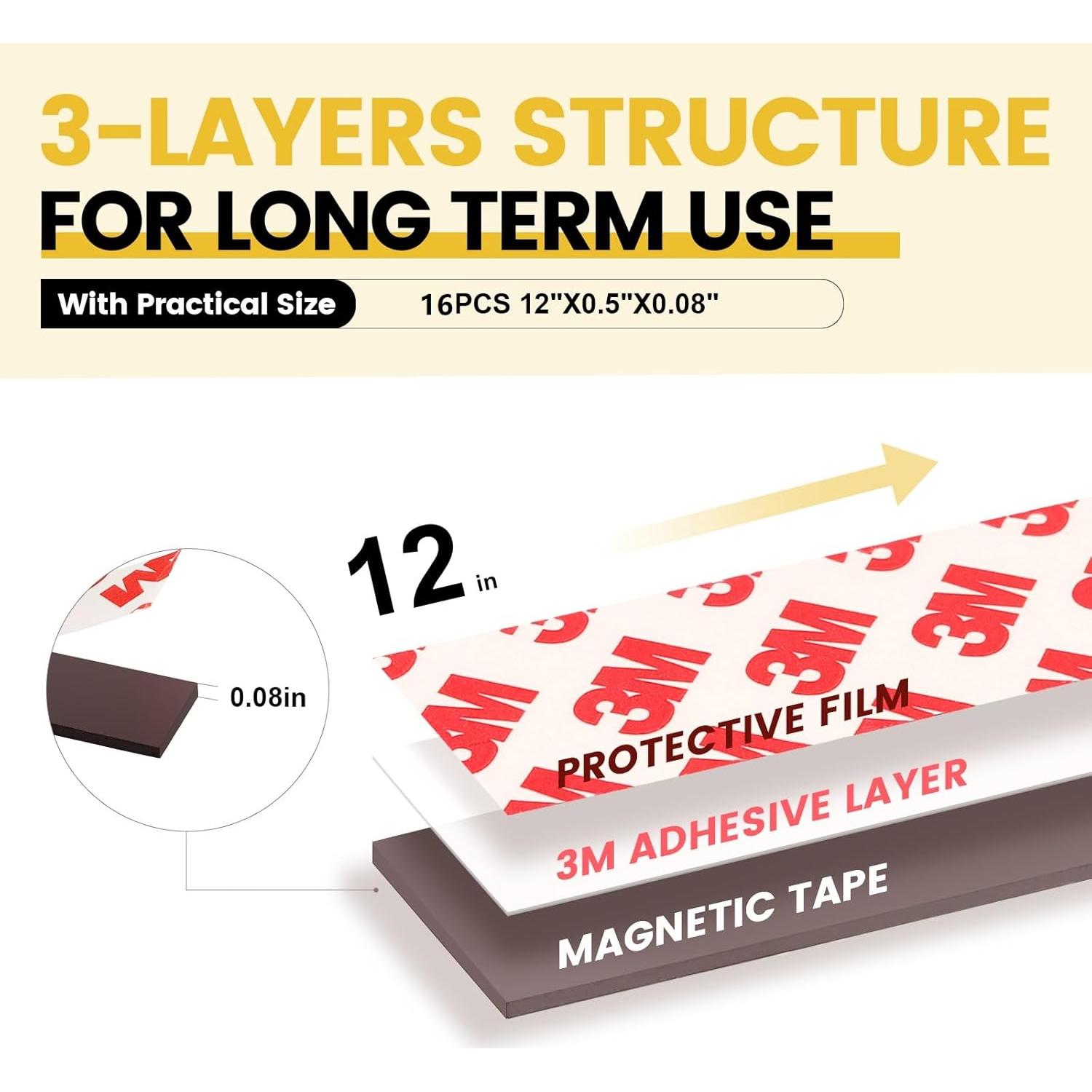 Cinta Magnética Adhesiva CHUNNIAO 16 Piezas 0.5x30.48 cm