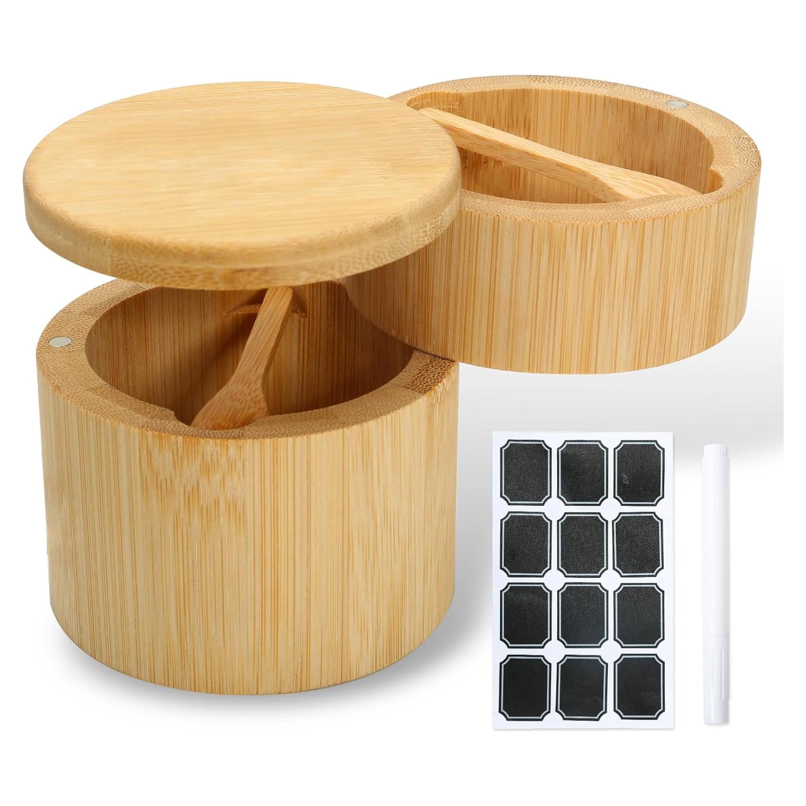 Salero de Bambú Dvehdbay con Tapa Giratoria y Cuchara 283g