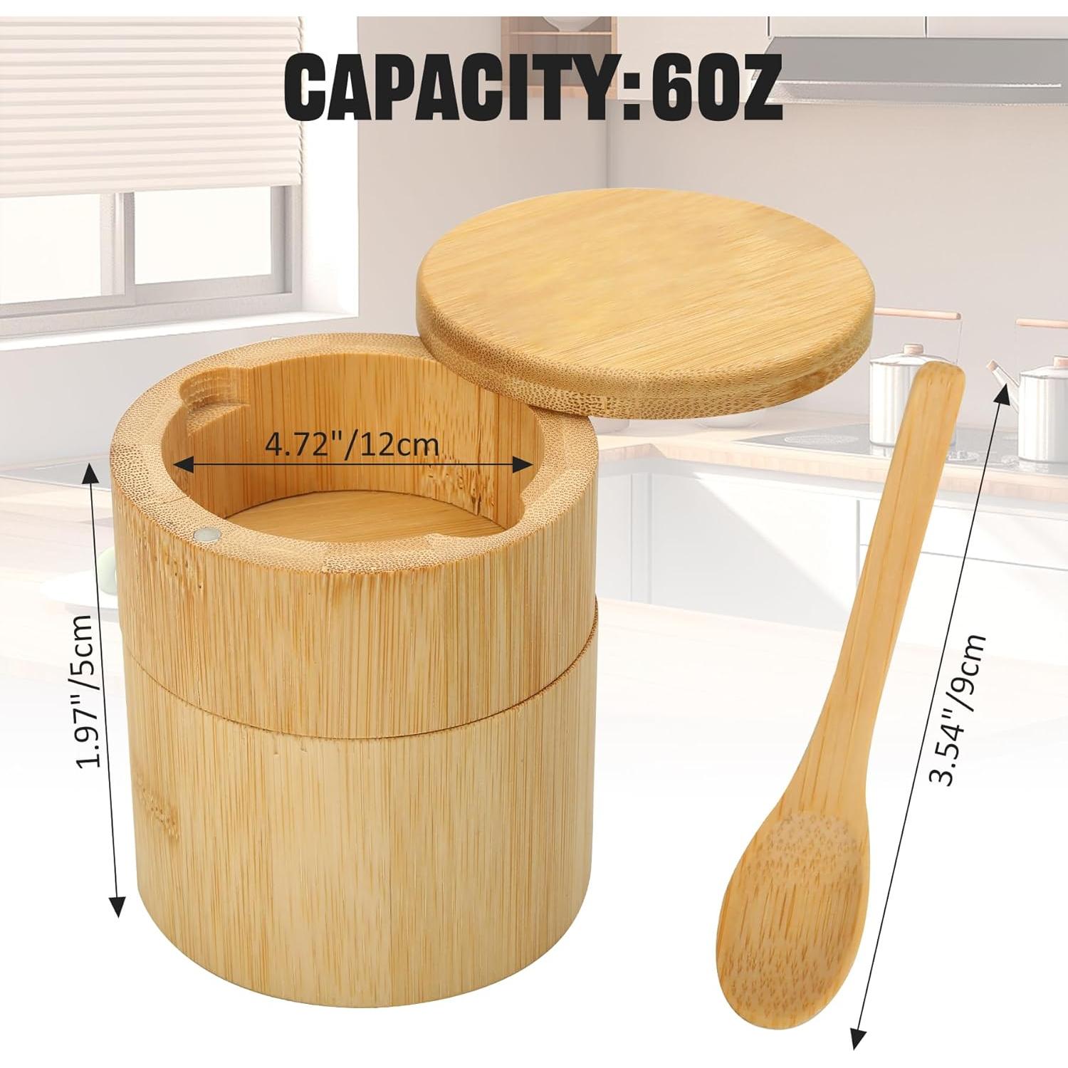 Salero de Bambú Dvehdbay con Tapa Giratoria y Cuchara 283g