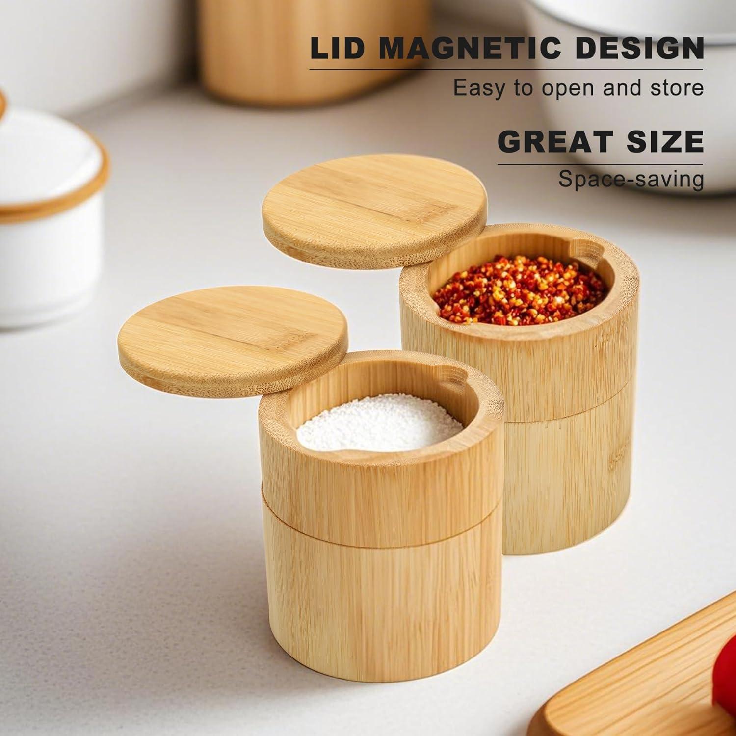 Salero de Bambú Dvehdbay con Tapa Giratoria y Cuchara 283g