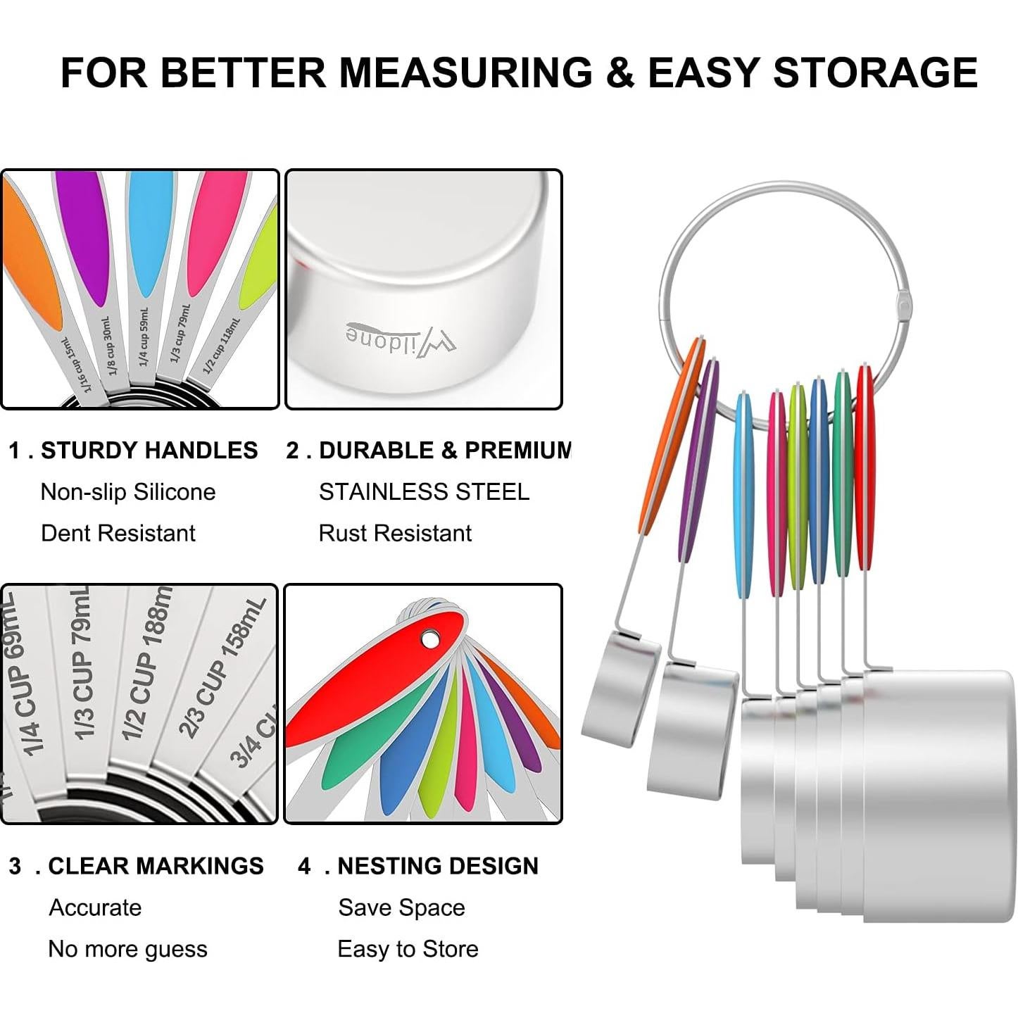 Set de 20 Tazas y Cucharas Medidoras Wildone Acero Inoxidable