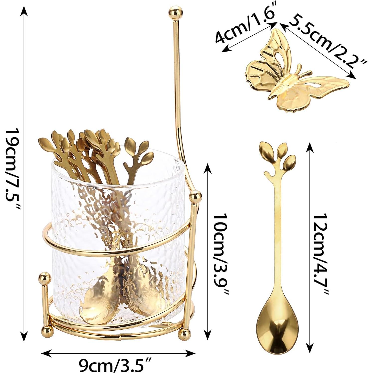Juego de Cucharas de Café ELLDOO con Soporte de Vidrio - 8 Piezas