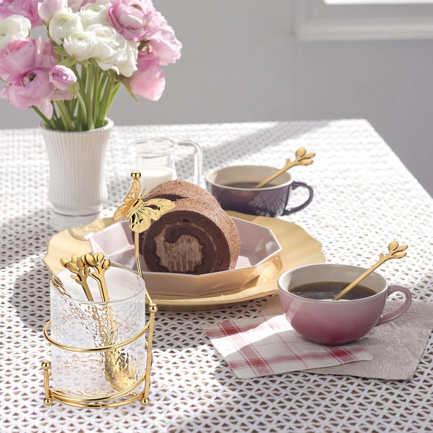 Juego de Cucharas de Café ELLDOO con Soporte de Vidrio - 8 Piezas