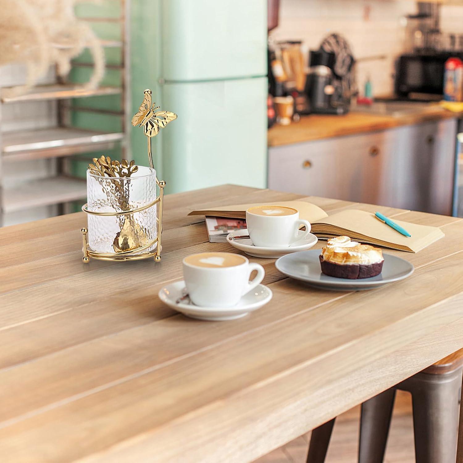 Juego de Cucharas de Café ELLDOO con Soporte de Vidrio - 8 Piezas