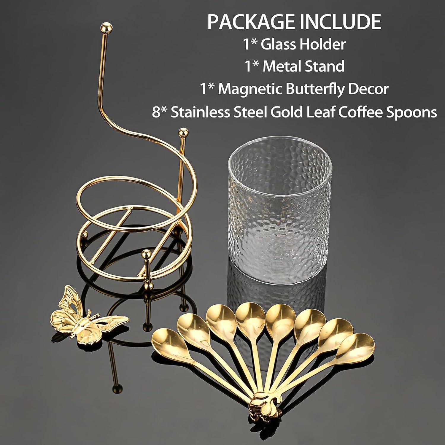 Juego de Cucharas de Café ELLDOO con Soporte de Vidrio - 8 Piezas