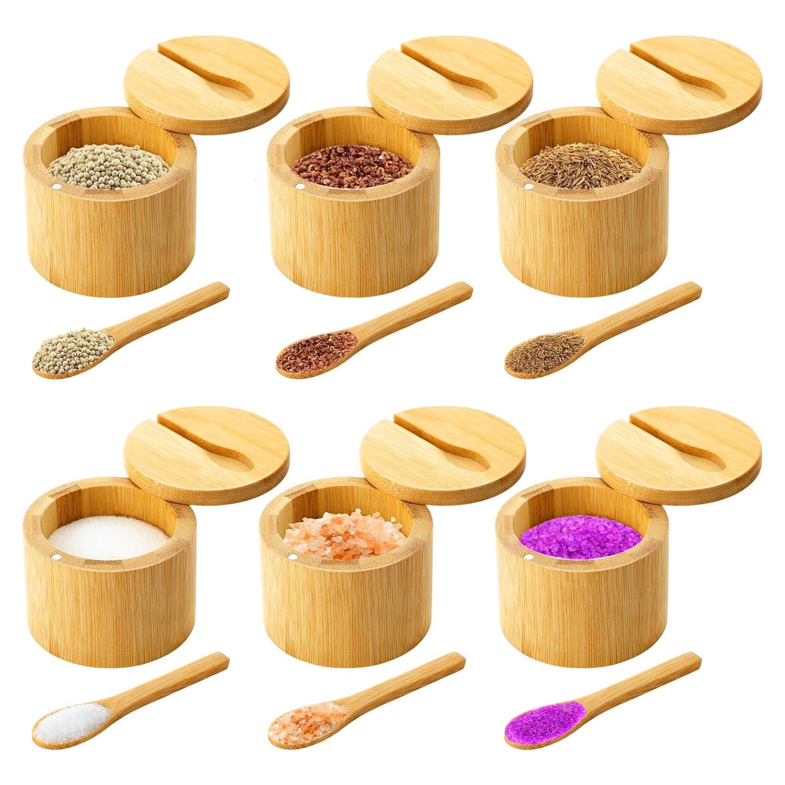 Honeydak 6 PCS Contenedores de Sal de Bambú con Tapa Magnética