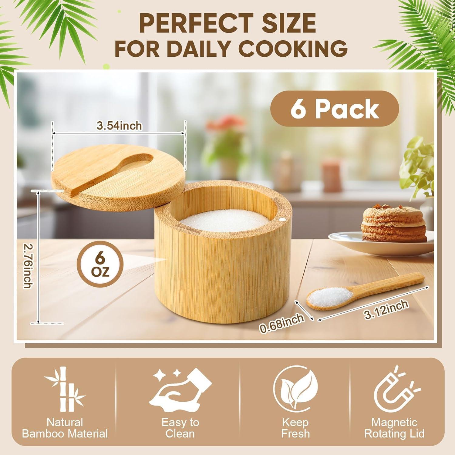 Honeydak 6 PCS Contenedores de Sal de Bambú con Tapa Magnética