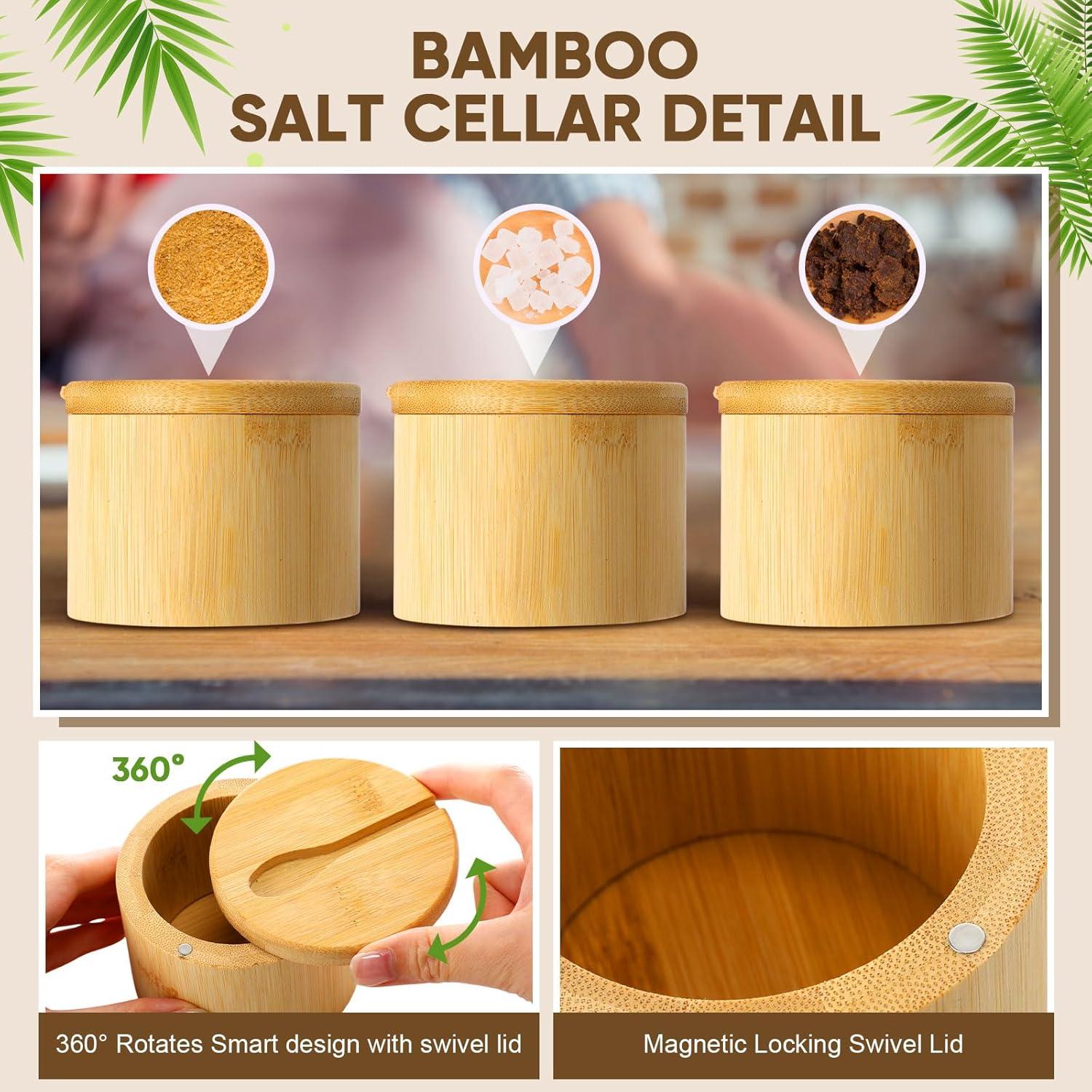 Honeydak 6 PCS Contenedores de Sal de Bambú con Tapa Magnética