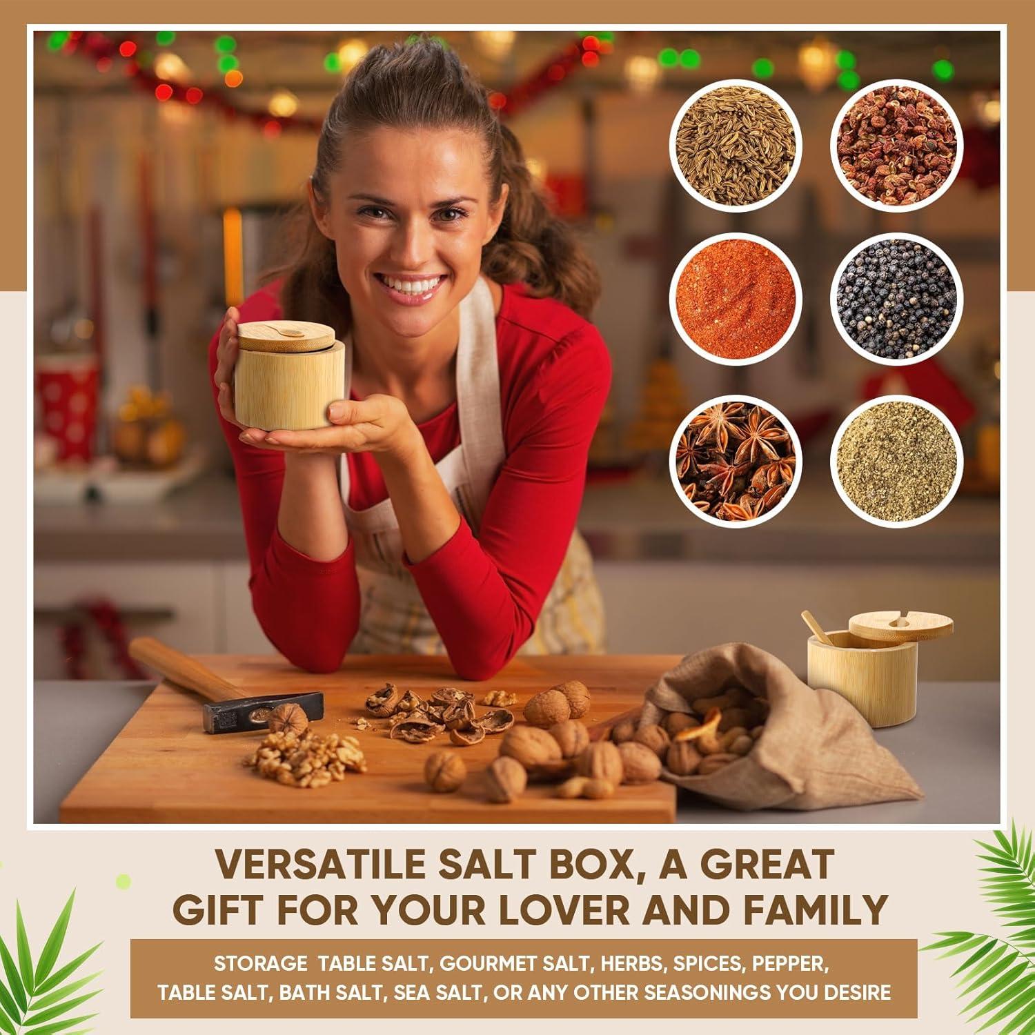 Honeydak 6 PCS Contenedores de Sal de Bambú con Tapa Magnética