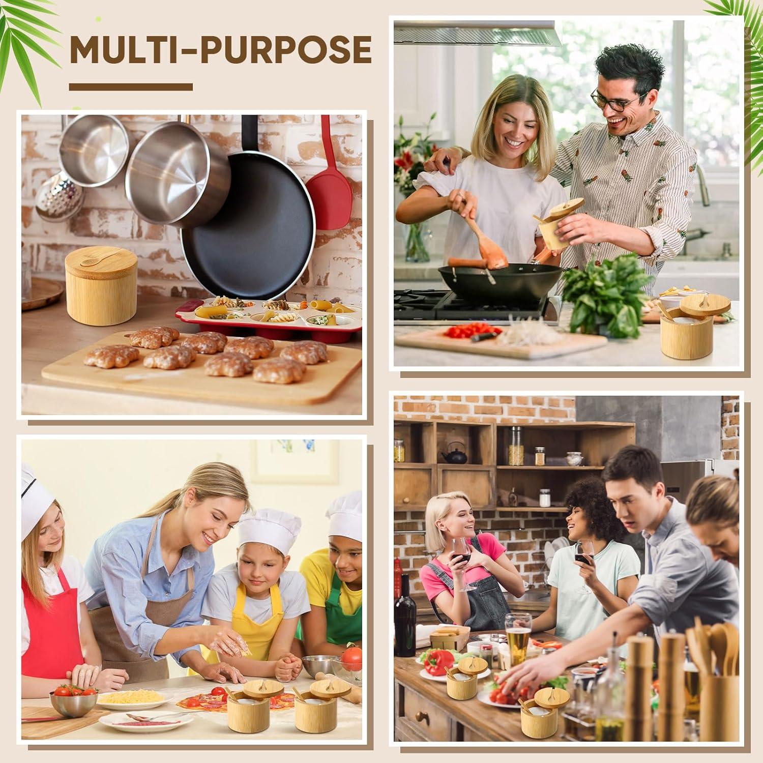 Honeydak 6 PCS Contenedores de Sal de Bambú con Tapa Magnética