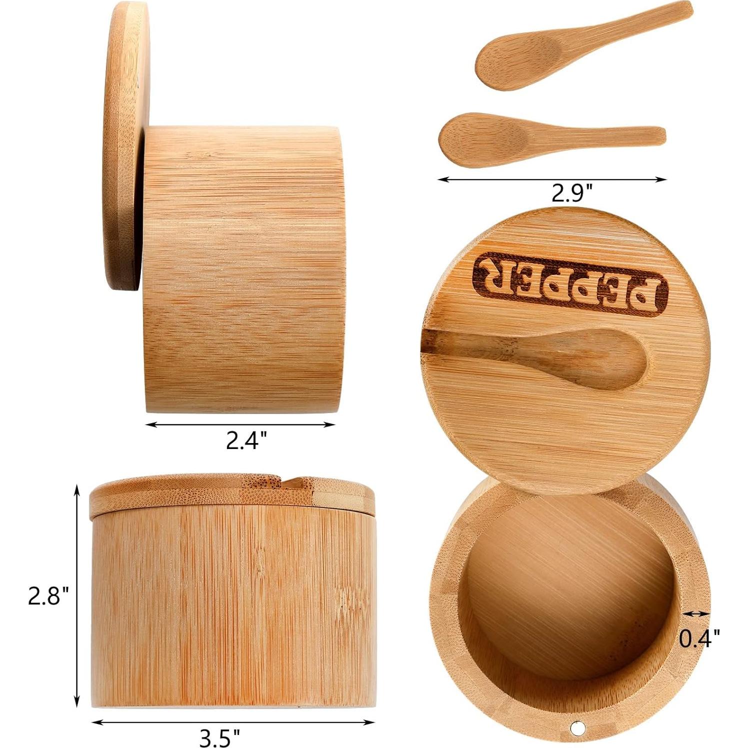 Tazones de Sal y Pimienta de Bambú Lawei - 2 Piezas, 8.9 cm