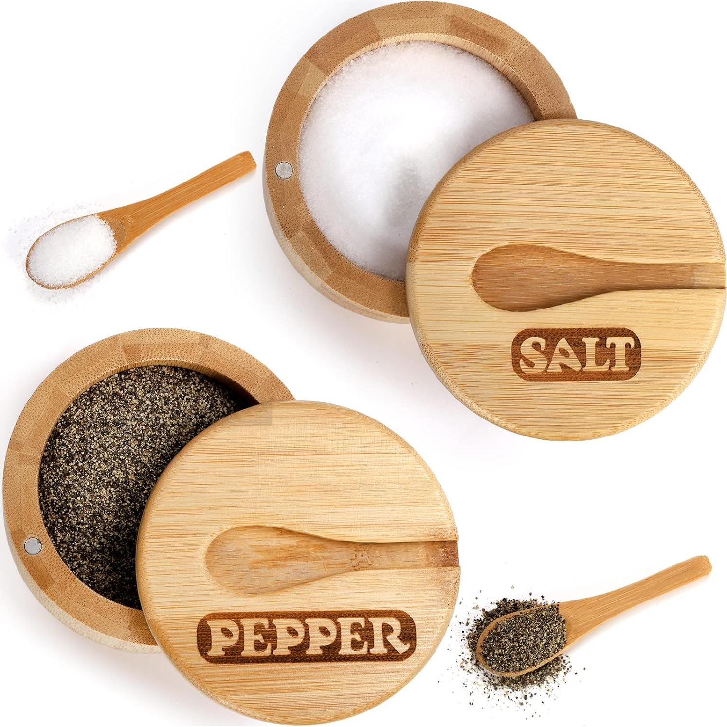 Tazones de Sal y Pimienta de Bambú Lawei - 2 Piezas, 8.9 cm