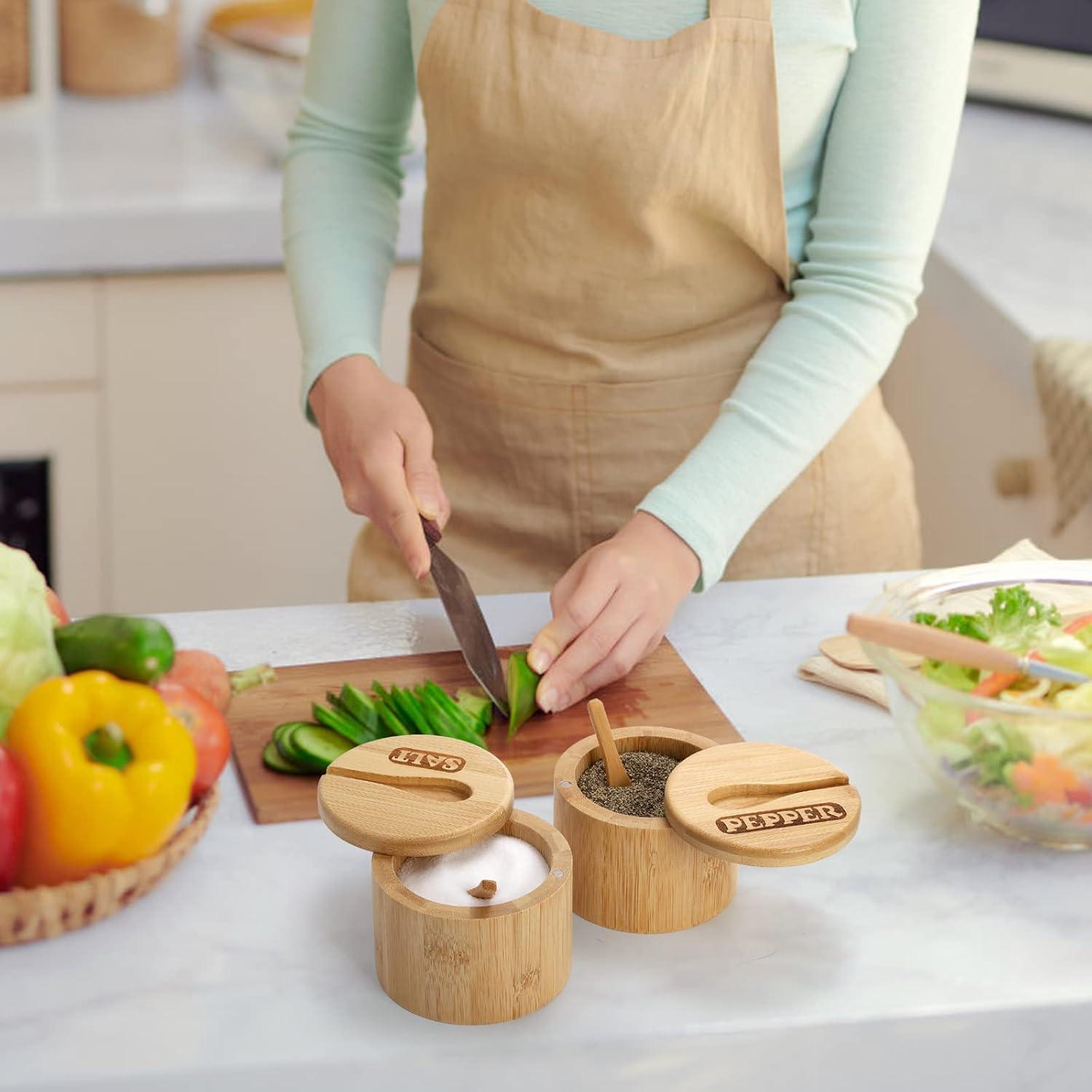 Tazones de Sal y Pimienta de Bambú Lawei - 2 Piezas, 8.9 cm