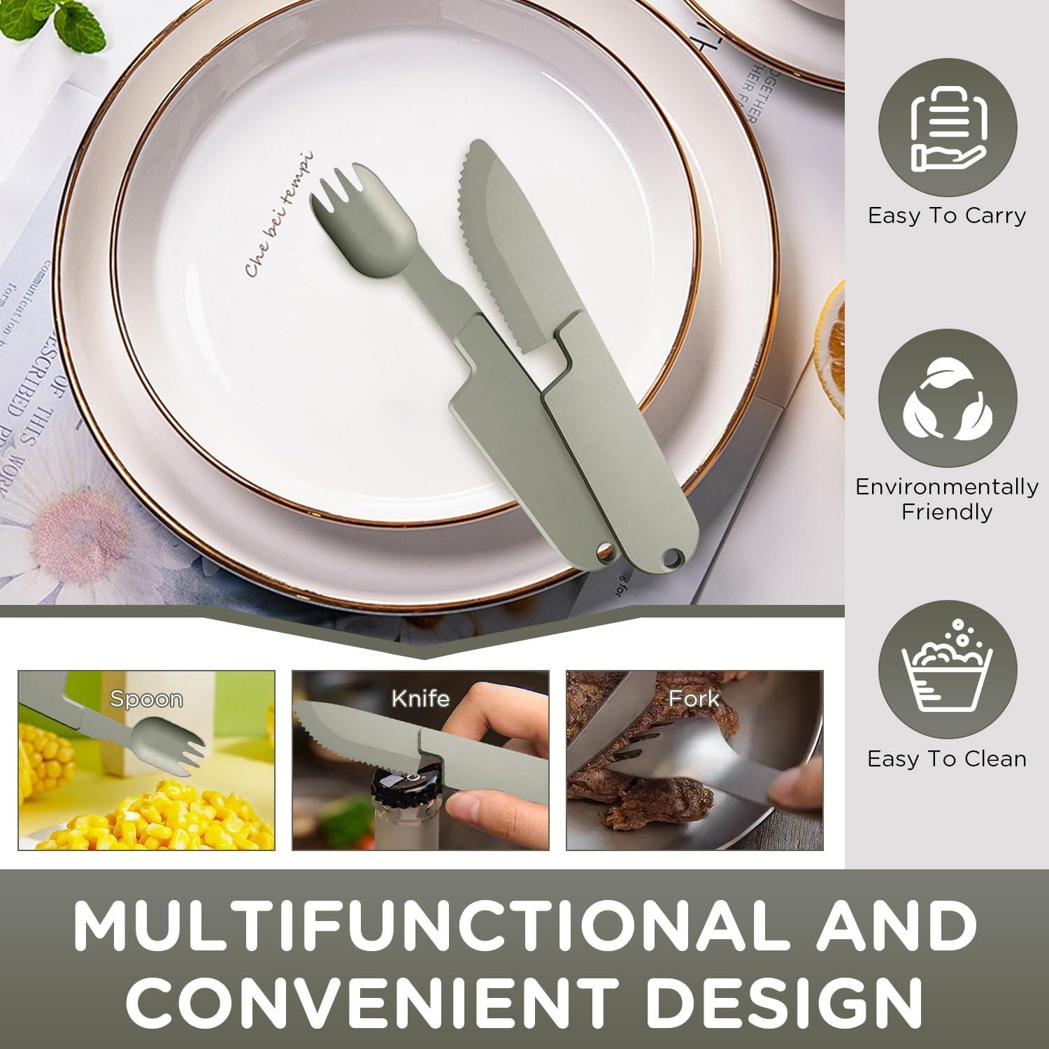 Juego de Utensilios de Camping 2 en 1 Genérico - Tenedor y Cuchara Plegables de Acero Inoxidable