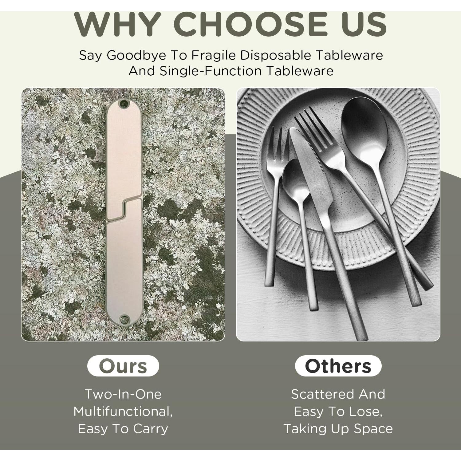 Juego de Utensilios de Camping 2 en 1 Genérico - Tenedor y Cuchara Plegables de Acero Inoxidable