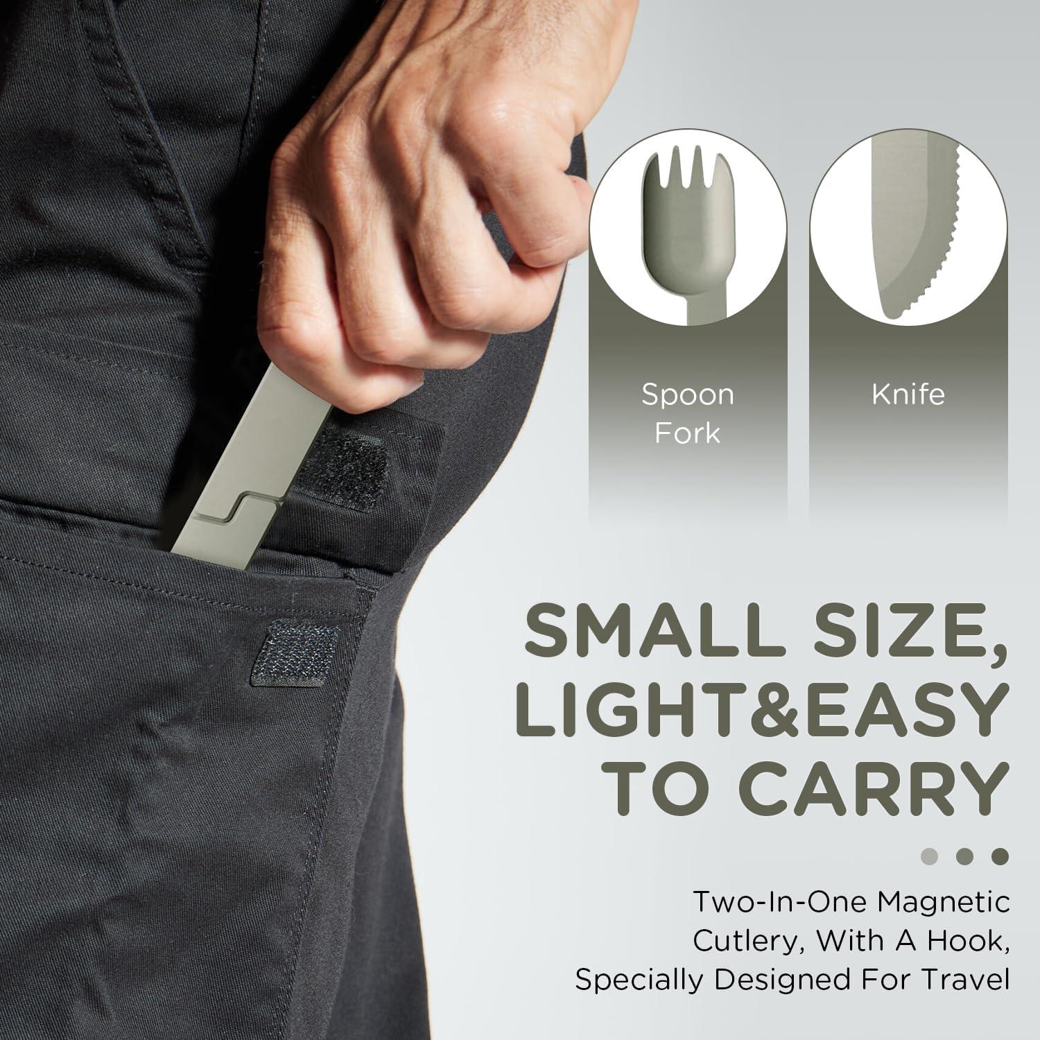 Juego de Utensilios de Camping 2 en 1 Genérico - Tenedor y Cuchara Plegables de Acero Inoxidable