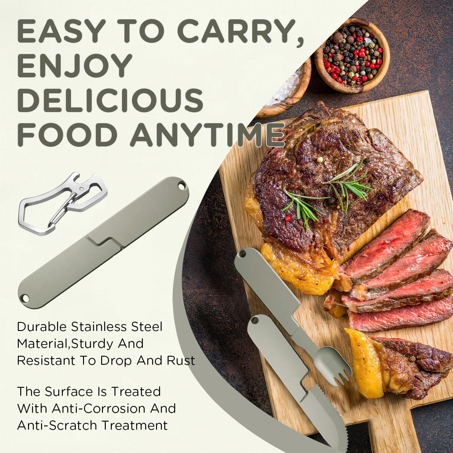 Juego de Utensilios de Camping 2 en 1 Genérico - Tenedor y Cuchara Plegables de Acero Inoxidable