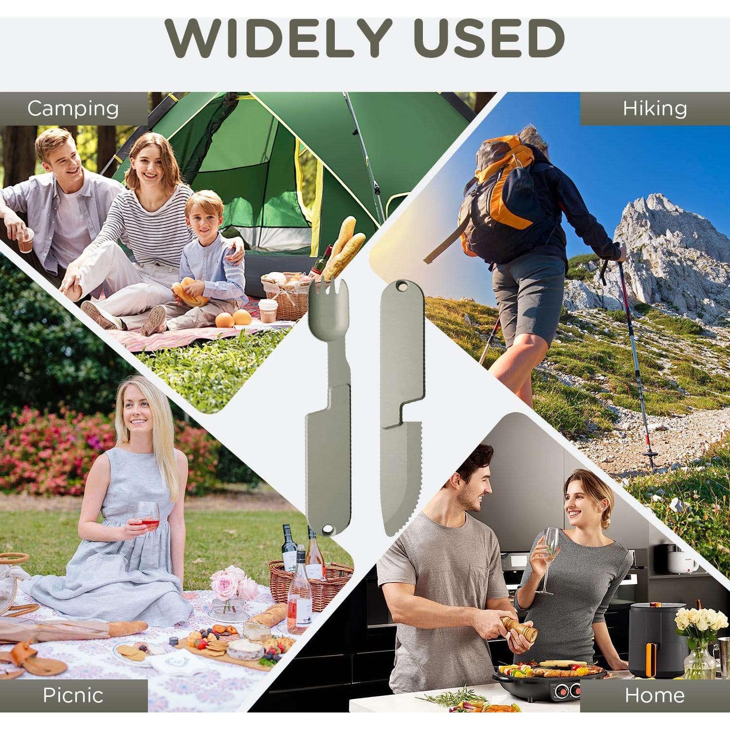 Juego de Utensilios de Camping 2 en 1 Genérico - Tenedor y Cuchara Plegables de Acero Inoxidable