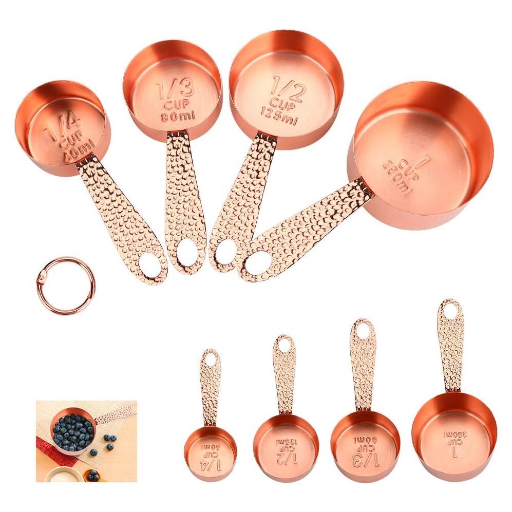 Juego de 4 Tazas Medidoras Acero Inoxidable Rosa Oro 60-250ml