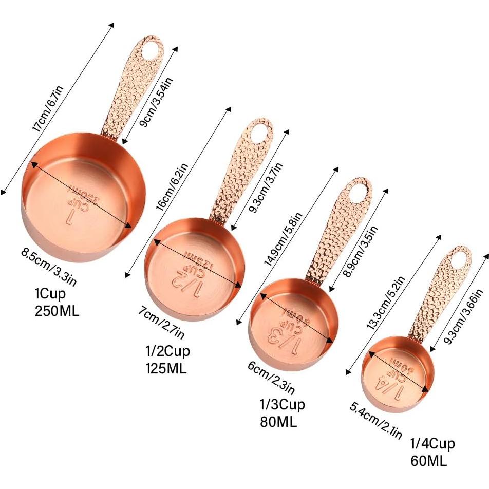 Juego de 4 Tazas Medidoras Acero Inoxidable Rosa Oro 60-250ml