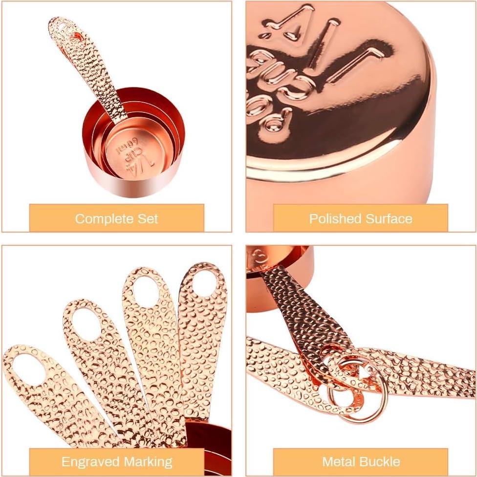Juego de 4 Tazas Medidoras Acero Inoxidable Rosa Oro 60-250ml