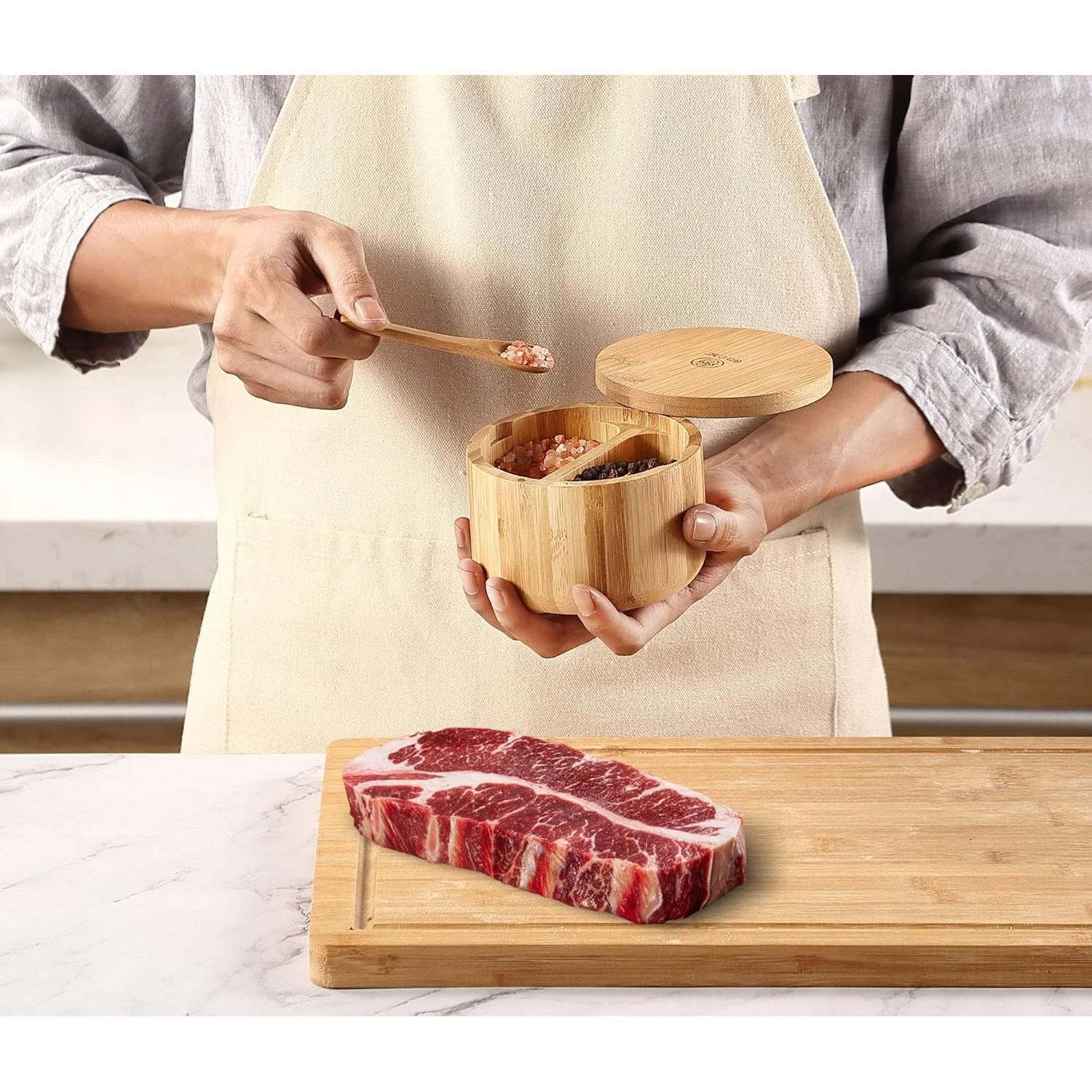 Caja de Sal y Pimienta 8SOM de Bambú con Tapa Giratoria 283.5 g