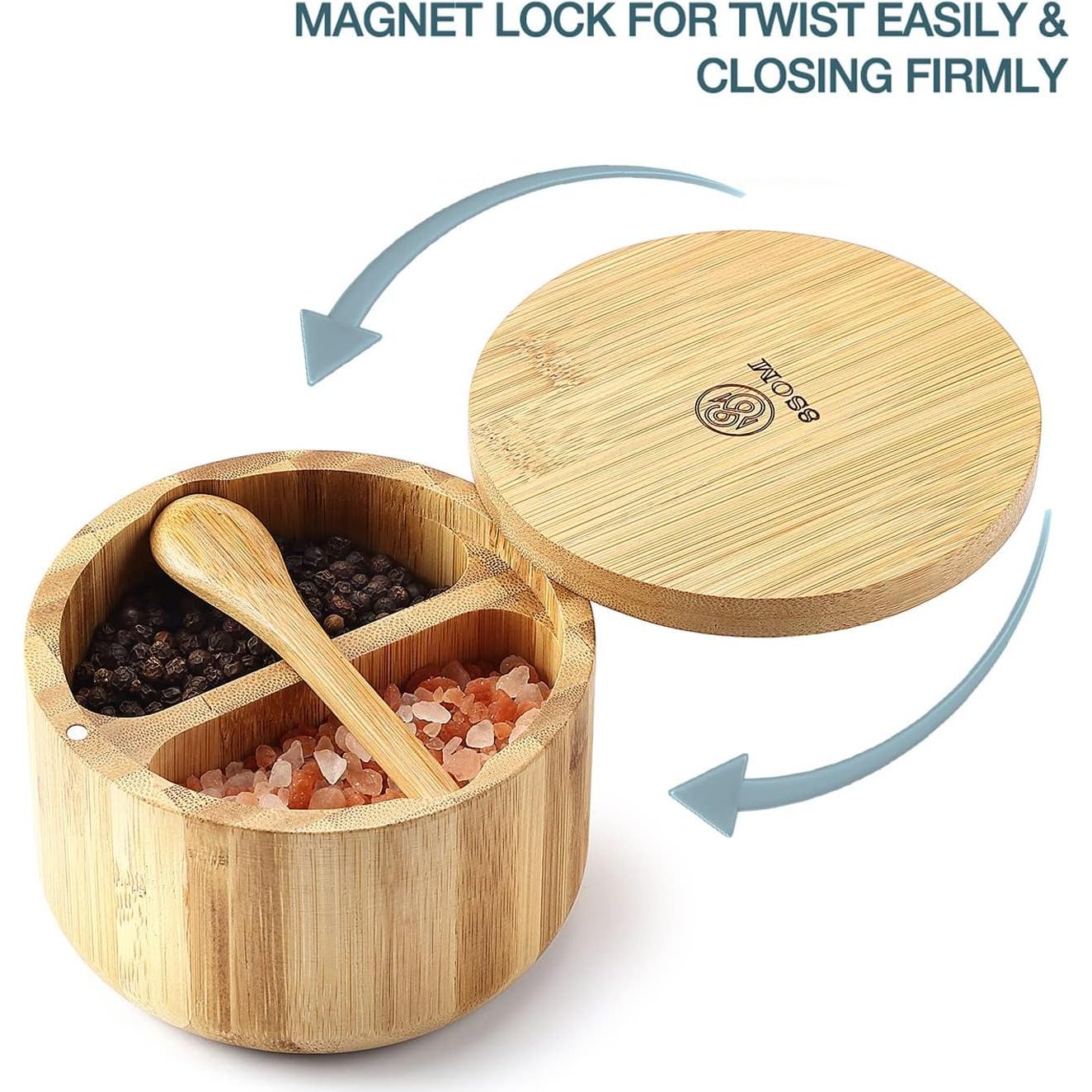 Caja de Sal y Pimienta 8SOM de Bambú con Tapa Giratoria 283.5 g