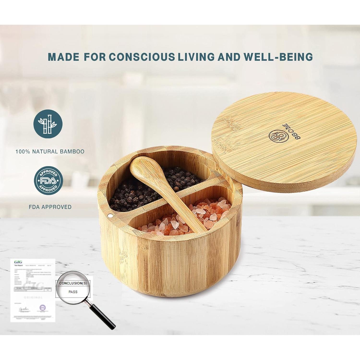 Caja de Sal y Pimienta 8SOM de Bambú con Tapa Giratoria 283.5 g