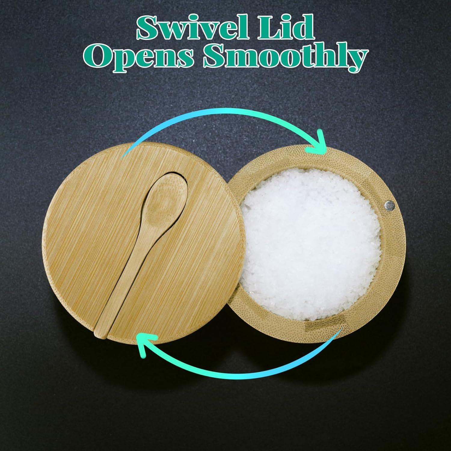 Contenedor de Sal de Bambú Dukrouk Compatible con Maldon con Cuchara