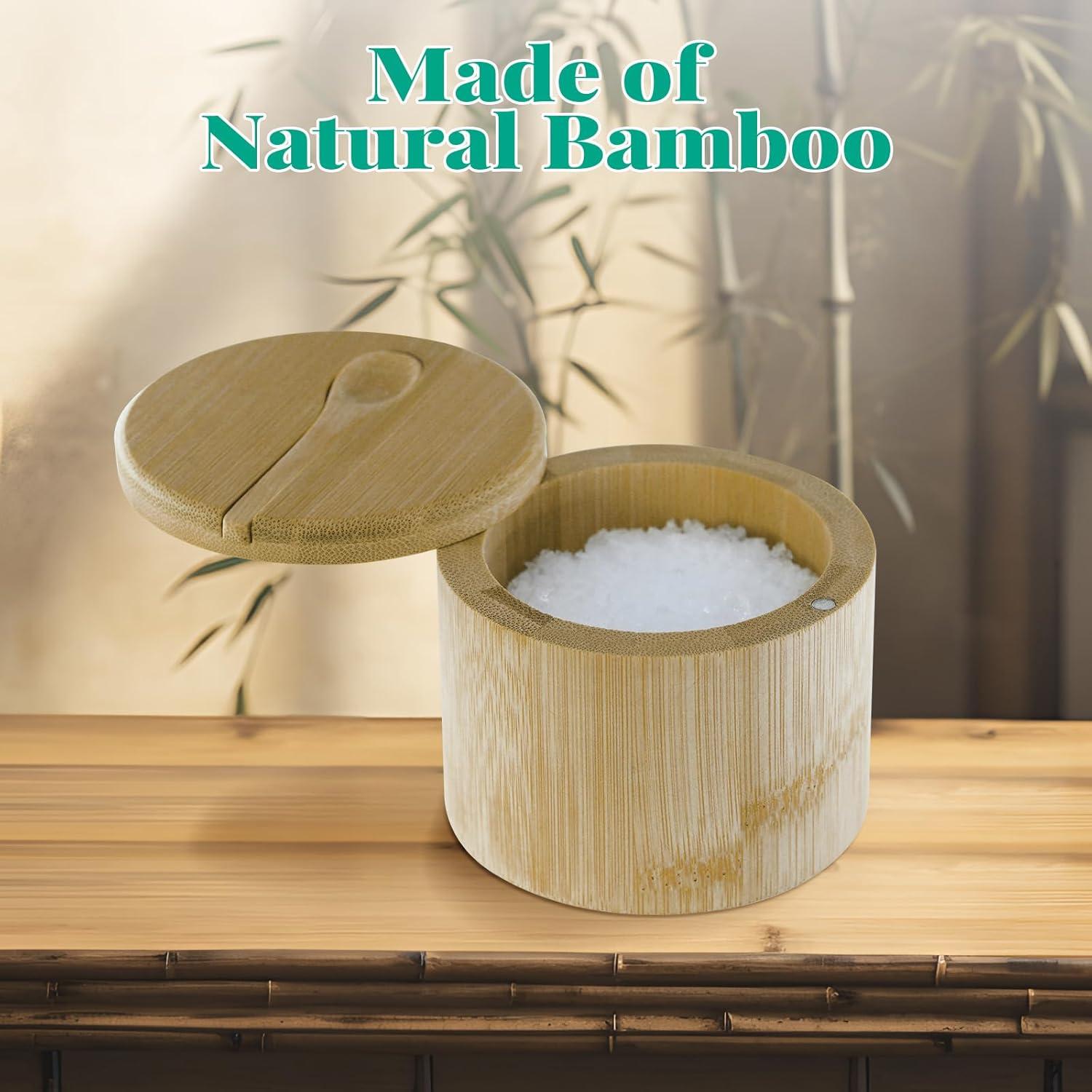 Contenedor de Sal de Bambú Dukrouk Compatible con Maldon con Cuchara